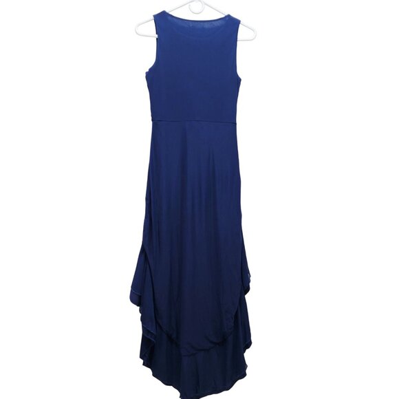 Berylove Womens Navy Blue Sleeveless Layered Ruffle Midi Dress  Rosette Detail S - Picture 2 of 9